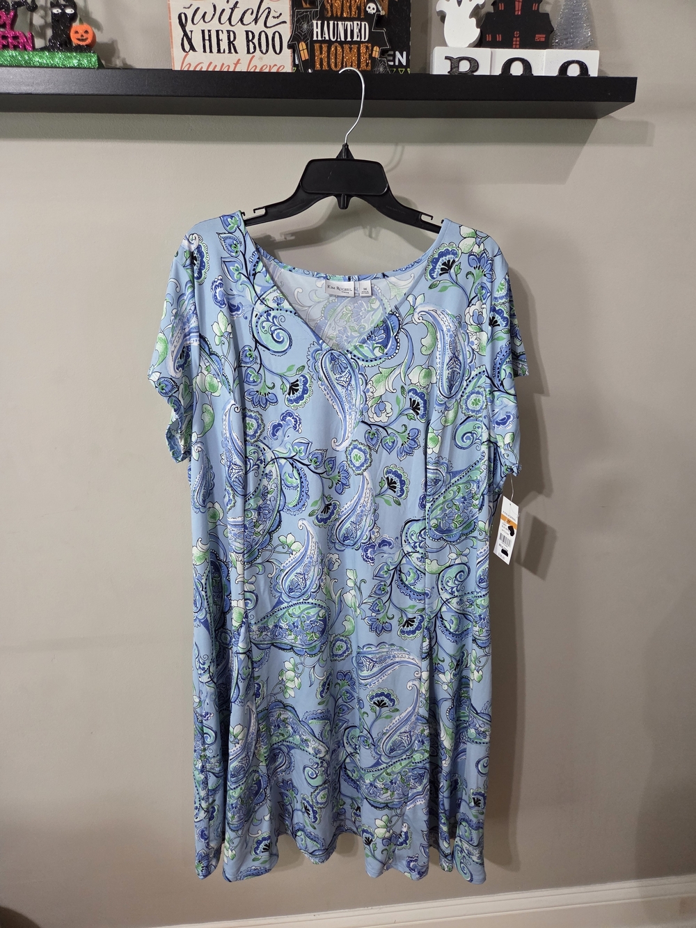 Kim Rogers Light Blue Paisley V-Neck Midi Dress